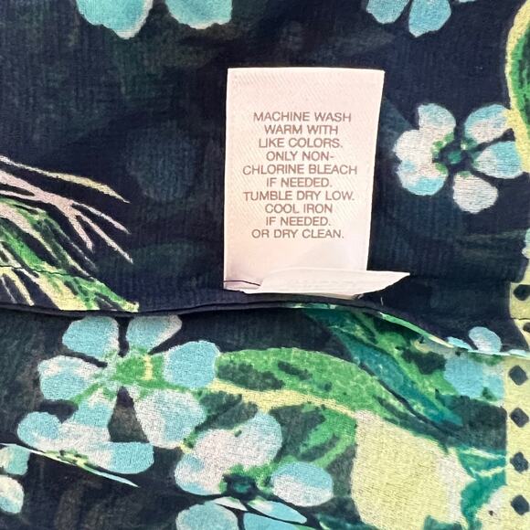 J. Jill Blue Green Floral Tunic Top Sheer V-Neck Blouse Size L Chiffon 3Q Sleeve - Picture 6 of 6